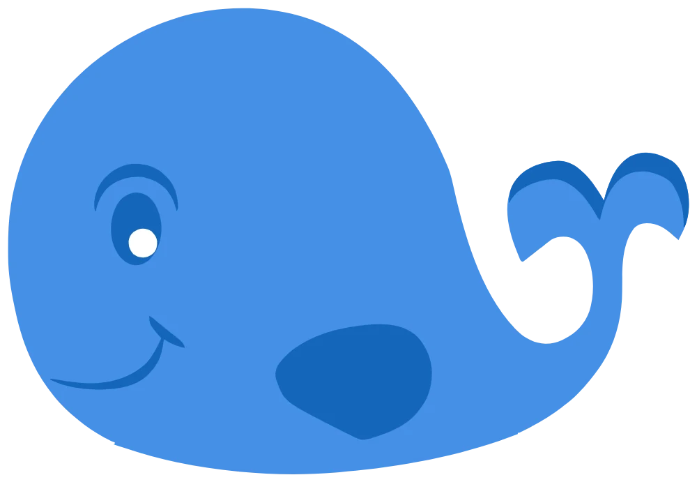 A cartoon whale traced into two blue layers on white